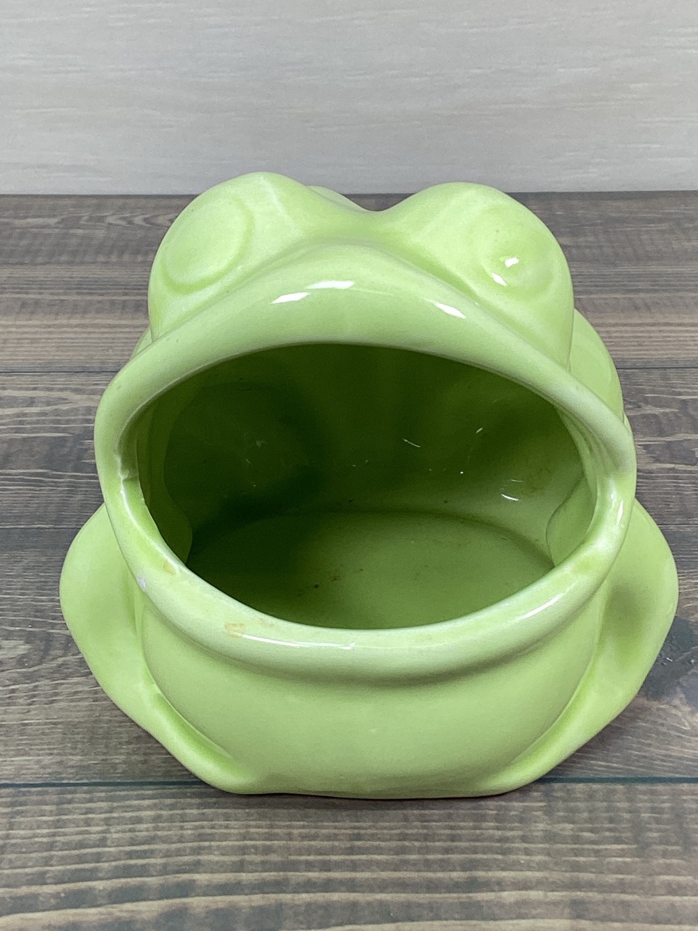VTG 70s Ceramic Green Frog Wide Mouth Kitchen Sponge Rag Scrubber Holder Planter